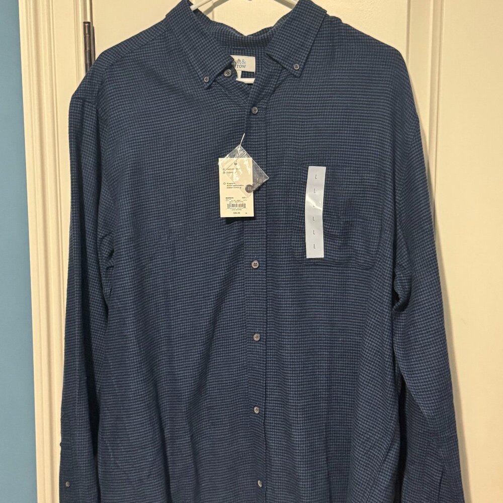 Croft & Barrow Navy Blue Houndstooth Flannel Long Sleeve Shirt Size Large